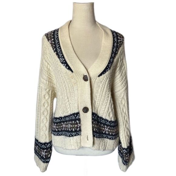 Zara Cozy Cream Chunky Cable Knit Oversized Semi-Cropped Sweater (Size: Medium) - Picture 3 of 15